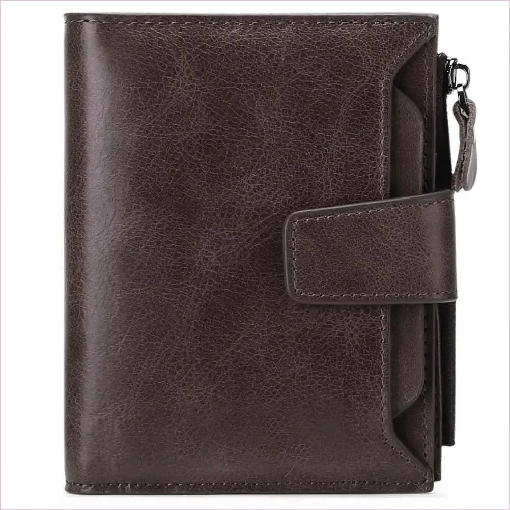Casual Brown Genuine Leather Wallet for Men with Zipper Closure - Pleasures and Sins