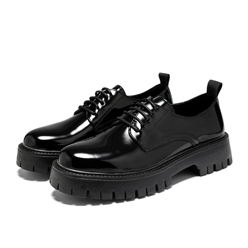 Men's Lace Up British Style Black Patent Round Toe Shoes