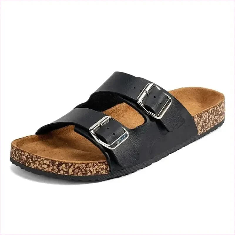 Classic Comfortable Summer Cork Sandals for Men in Black Leather - Pleasures and Sins