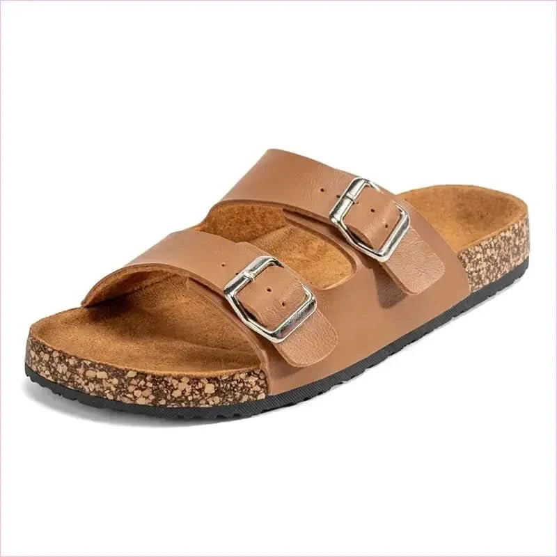 Classic Comfortable Summer Cork Sandals for Men in Black Leather - Pleasures and Sins