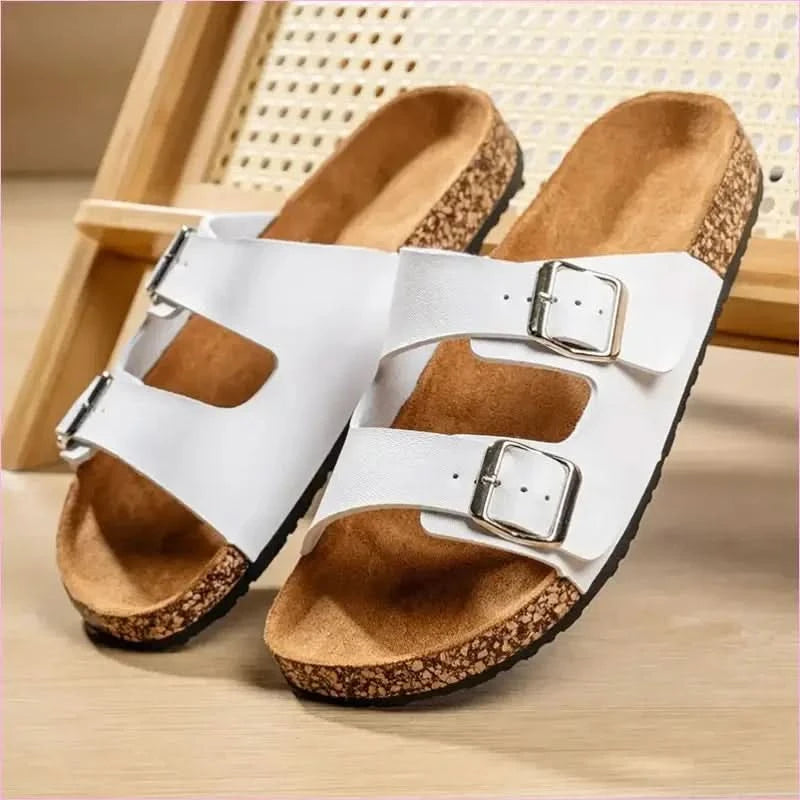 Classic Comfortable Summer Cork Sandals for Men in Black Leather - Pleasures and Sins