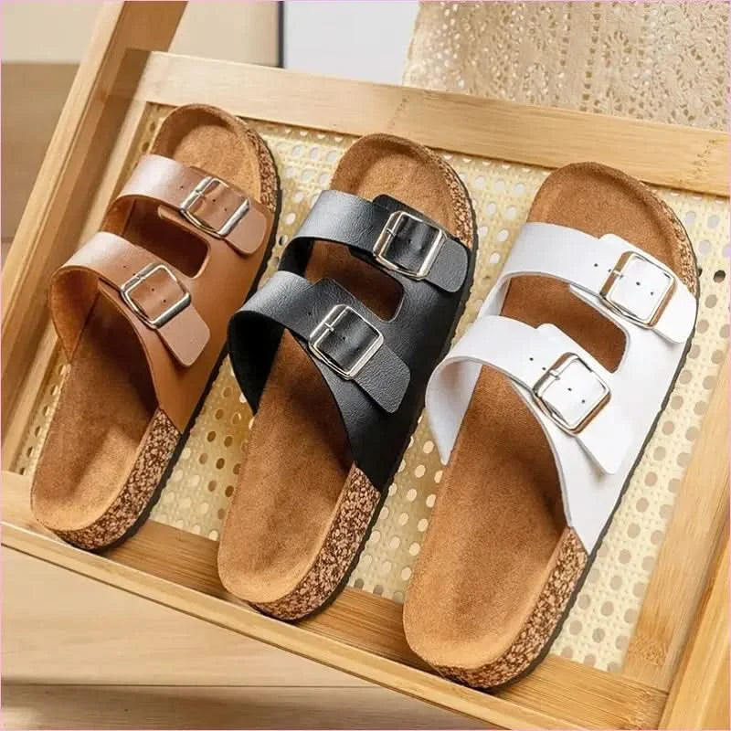 Classic Comfortable Summer Cork Sandals for Men in Black Leather - Pleasures and Sins