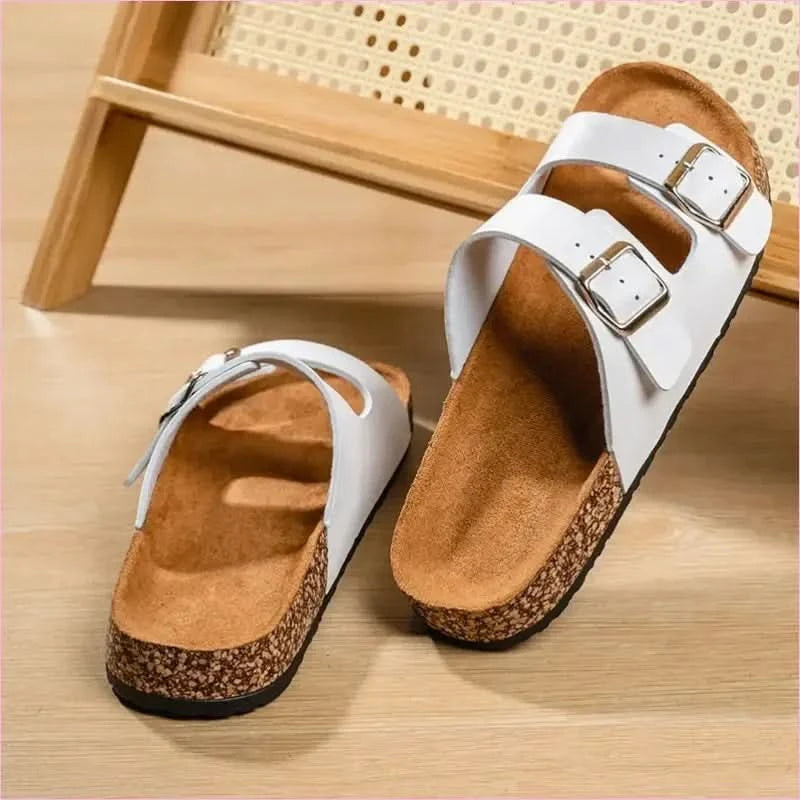 Classic Comfortable Summer Cork Sandals for Men in Black Leather - Pleasures and Sins