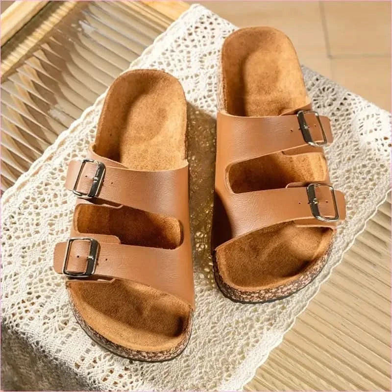 Classic Comfortable Summer Cork Sandals for Men in Black Leather - Pleasures and Sins