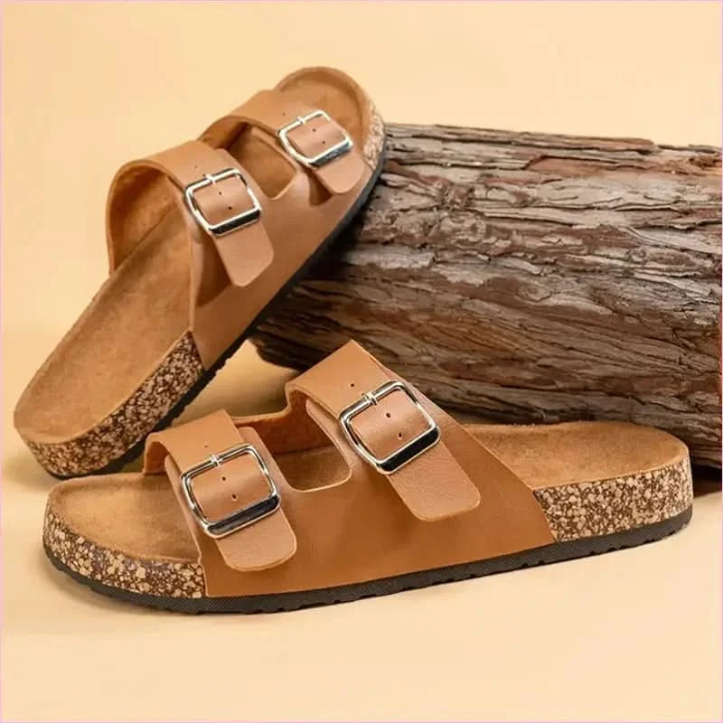 Classic Comfortable Summer Cork Sandals for Men in Black Leather - Pleasures and Sins