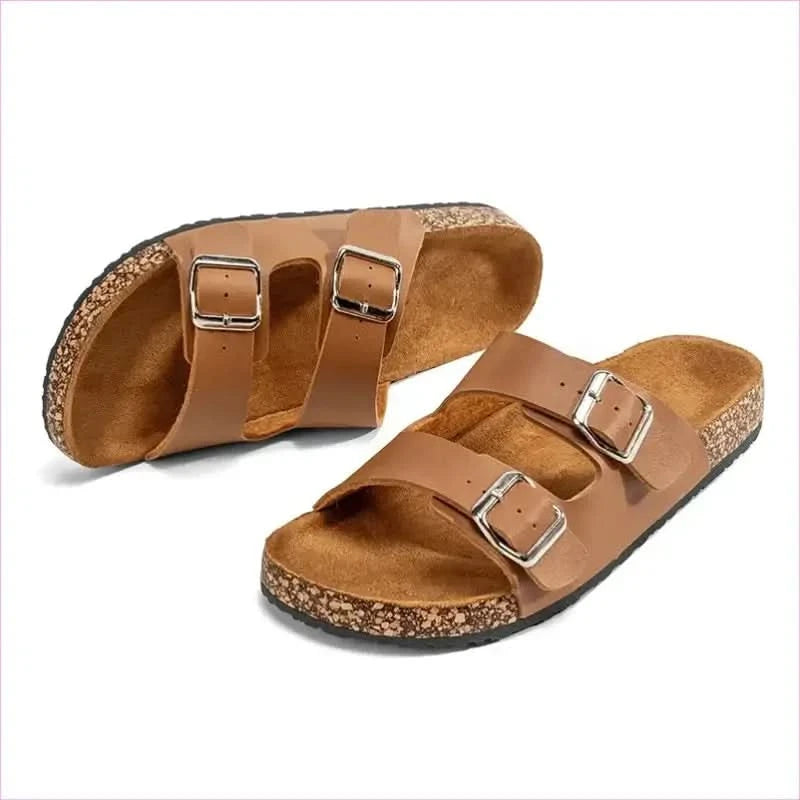 Classic Comfortable Summer Cork Sandals for Men in Black Leather - Pleasures and Sins