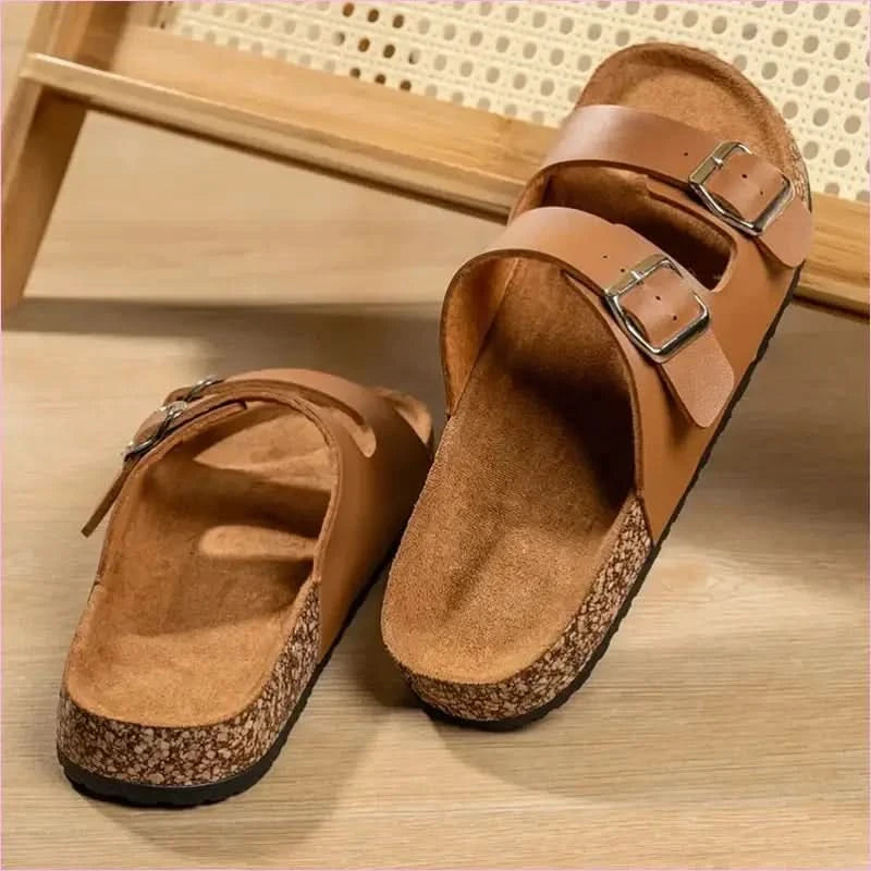 Classic Comfortable Summer Cork Sandals for Men in Black Leather - Pleasures and Sins