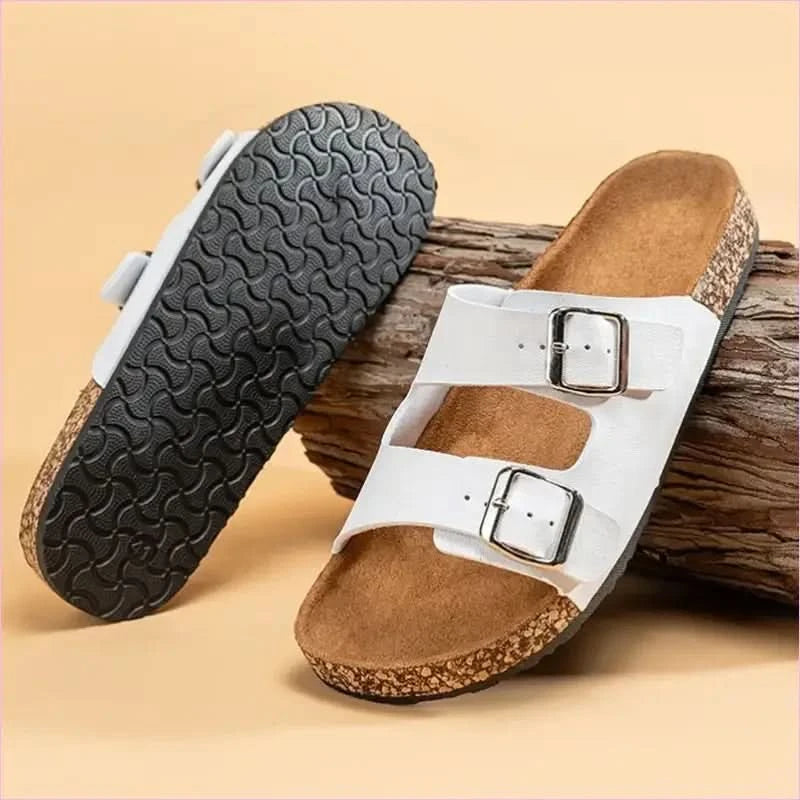 Classic Comfortable Summer Cork Sandals for Men in Black Leather - Pleasures and Sins