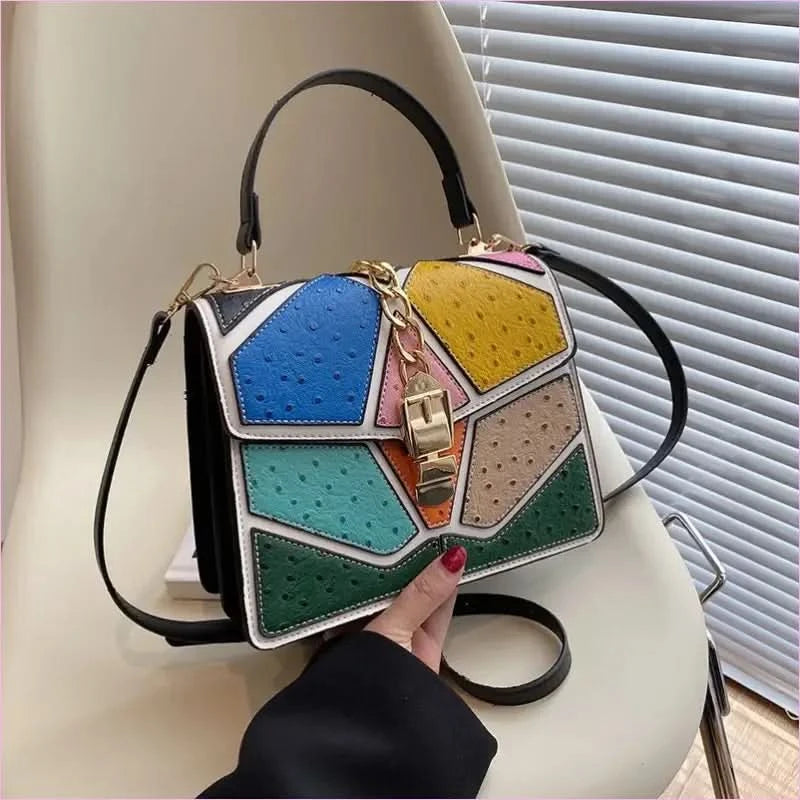 Color Block Hand-held Small Square Bag with Gold Hardware - Pleasures and Sins