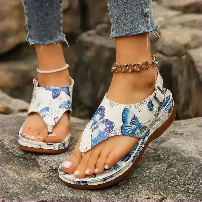 Colorful Anke Buckle Casual Wedge Sandals with Butterfly Design - Pleasures and Sins