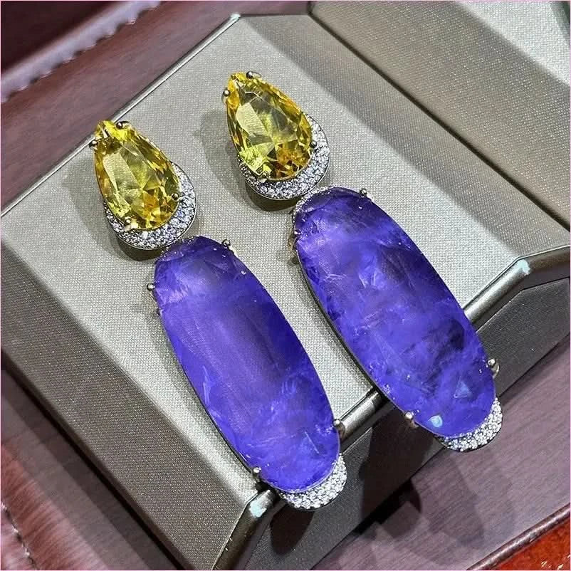 Colorful Diamond Forest Style Earrings with French Retro Geometry Design - Pleasures and Sins