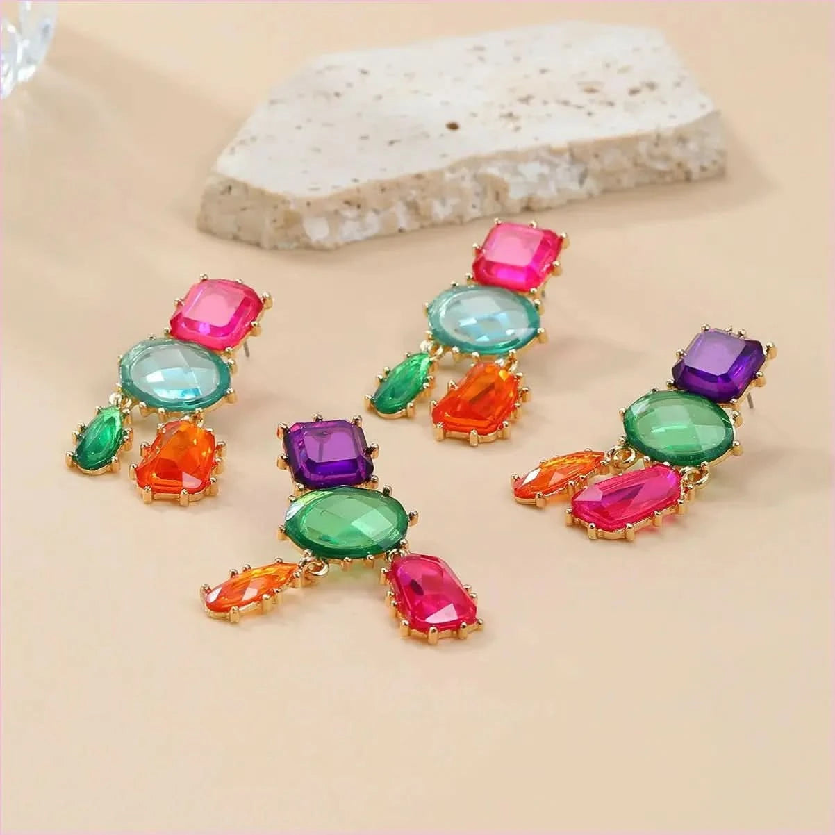 Colorful Multi-layered Geometric Glamourous Earrings - Pleasures and Sins