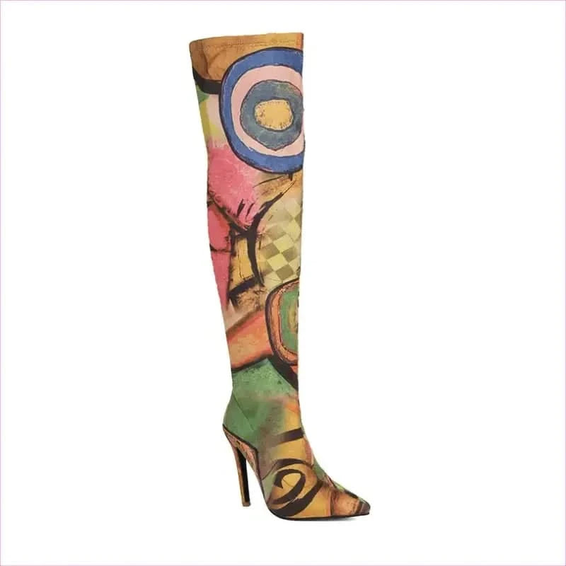 Colorful Plus Size Pointed Toe Ultra-high Knee Boots - Pleasures and Sins
