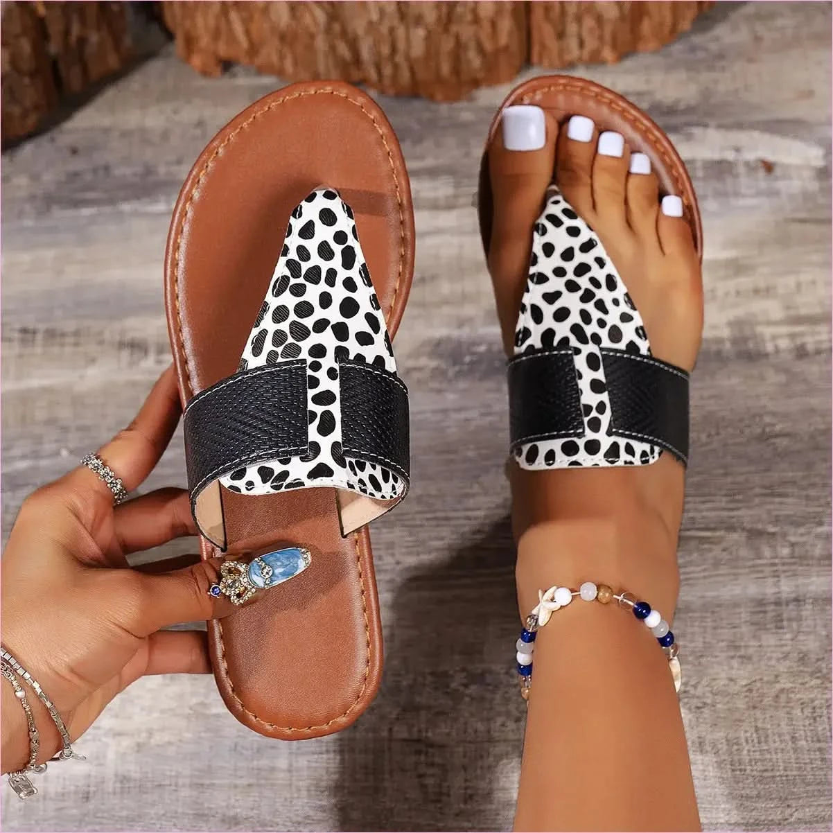 Cow Print Summer Sandals with Camouflage Pattern for Ladies - Pleasures and Sins