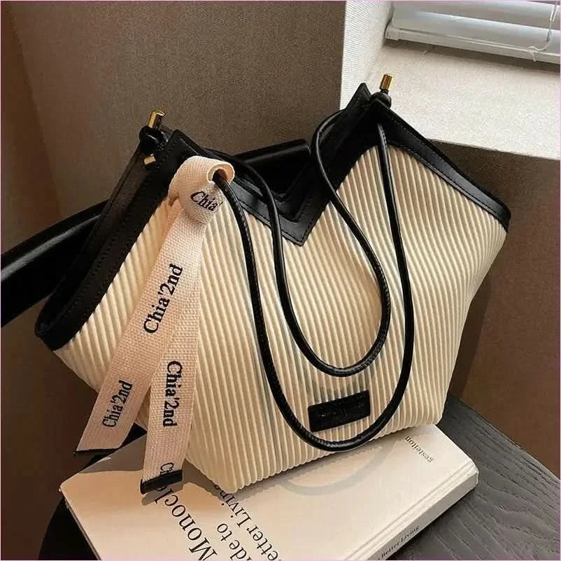Cream Canvas Tote with Green Trim for Casual Luxury Fashion Students - Pleasures and Sins