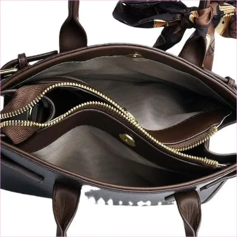 Cream Handbag with Brown Trim and Genuine Leather Snakeskin Pattern - Pleasures and Sins