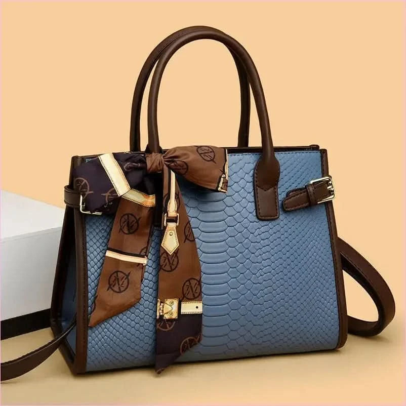 Cream Handbag with Brown Trim and Genuine Leather Snakeskin Pattern - Pleasures and Sins