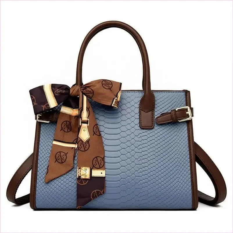 Cream Handbag with Brown Trim and Genuine Leather Snakeskin Pattern - Pleasures and Sins