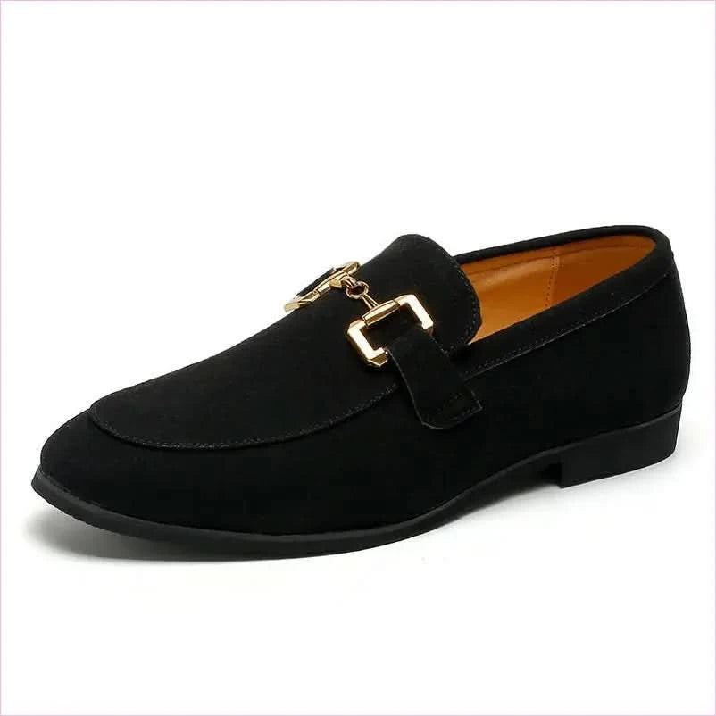 Cream Suede Leather Loafers with Gold Buckle for Casual Driving - Pleasures and Sins