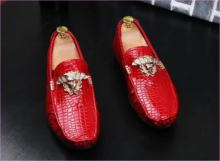 Crocodile Print Moccasins with Gold Emblems for Men - Pleasures and Sins
