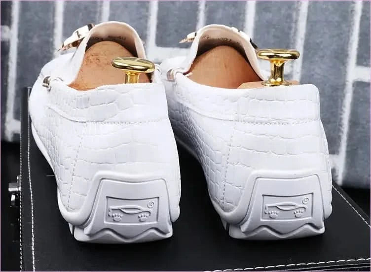Crocodile Print Moccasins with Gold Emblems for Men - Pleasures and Sins
