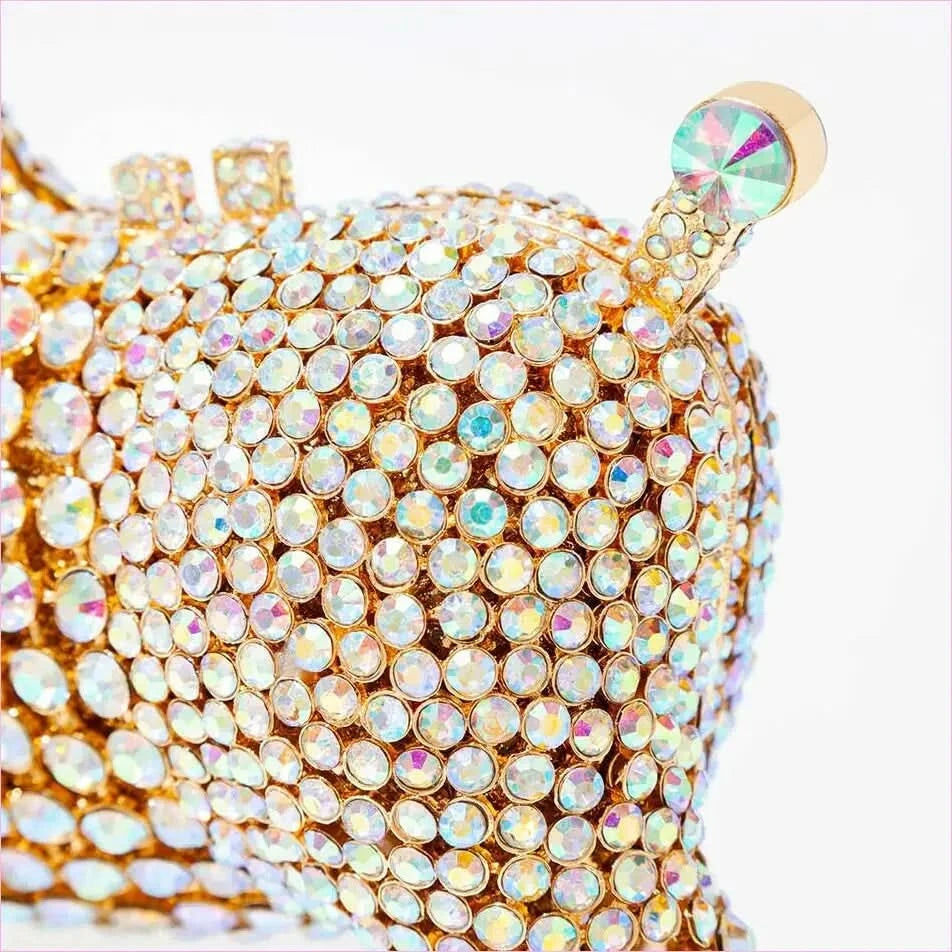 Designer Dog Shaped Crystal Evening Handbag in Golden Beads - Pleasures and Sins