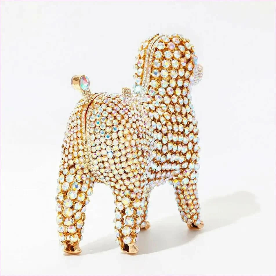 Designer Dog Shaped Crystal Evening Handbag in Golden Beads - Pleasures and Sins