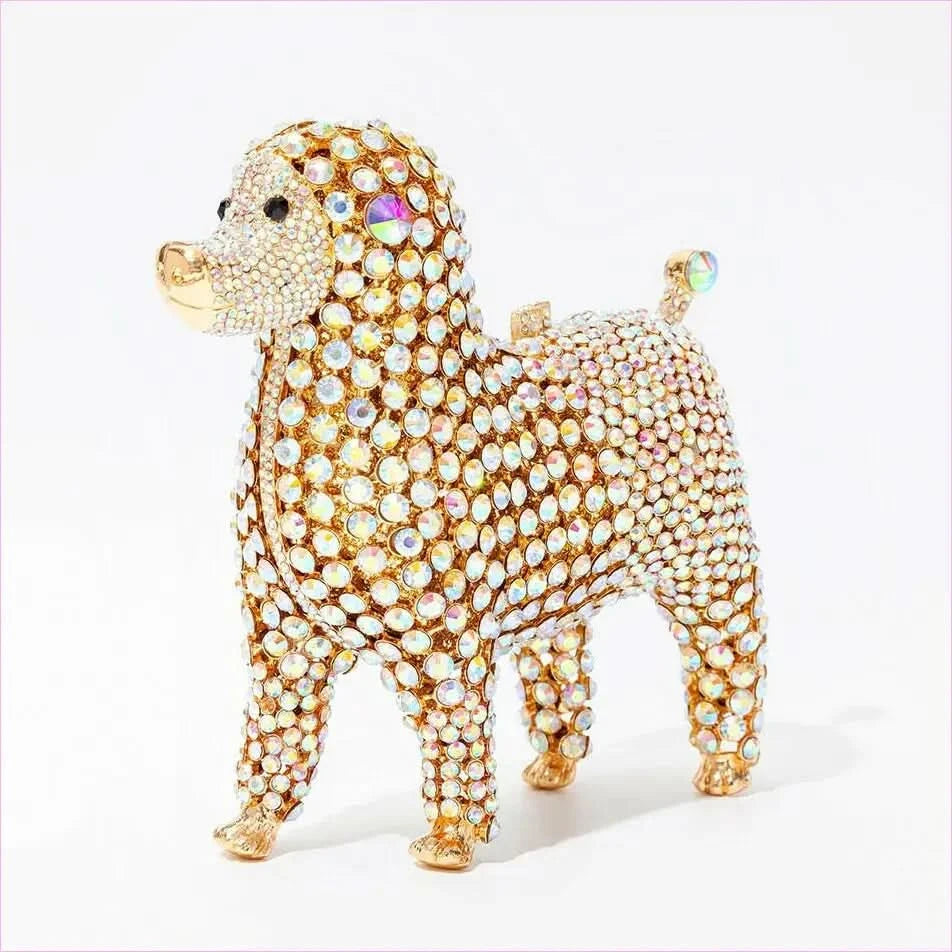 Designer Dog Shaped Crystal Evening Handbag in Golden Beads - Pleasures and Sins