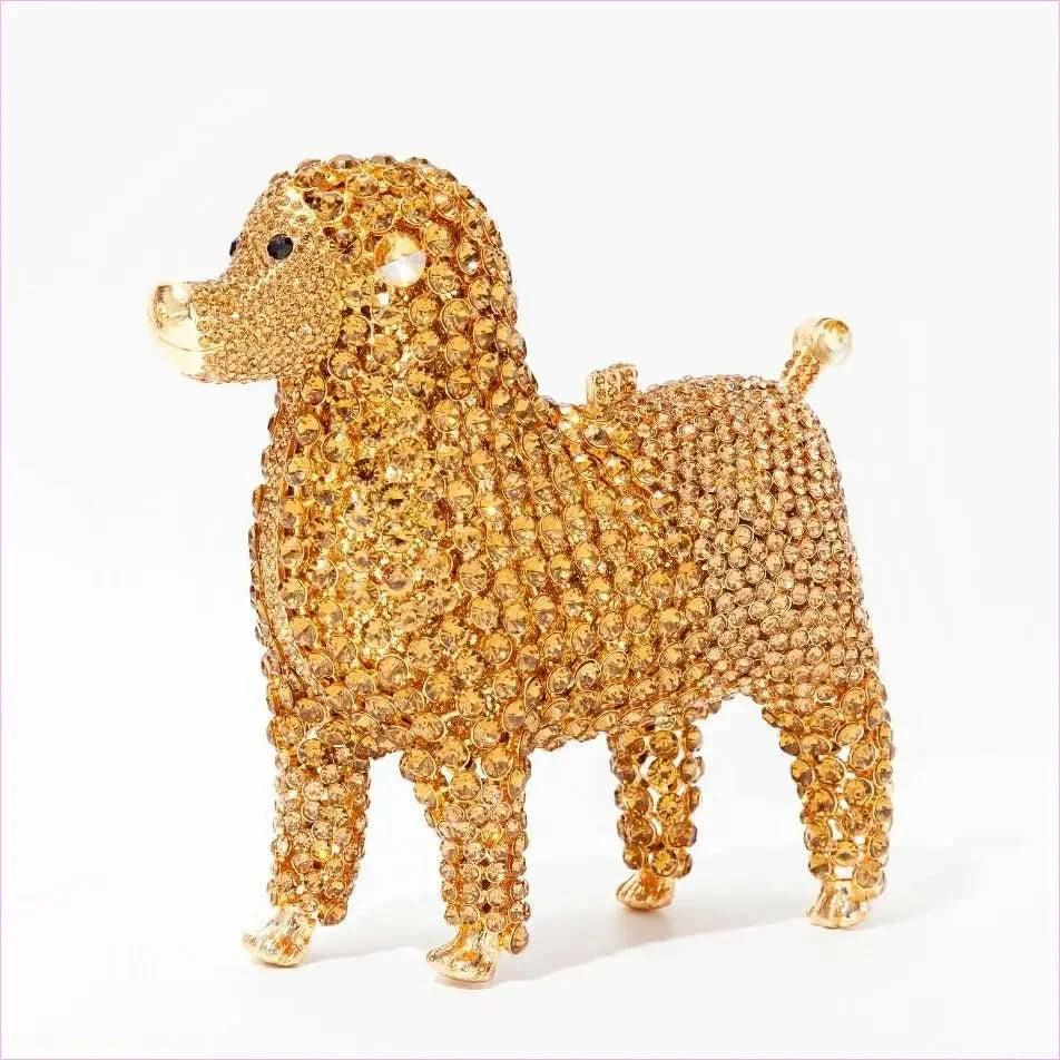 Designer Dog Shaped Crystal Evening Handbag in Golden Beads - Pleasures and Sins