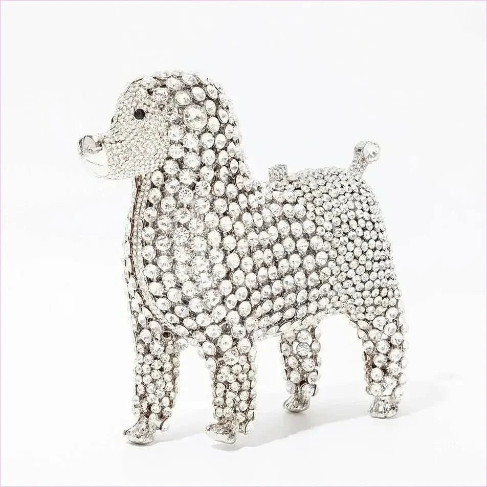 Designer Dog Shaped Crystal Evening Handbag in Golden Beads - Pleasures and Sins