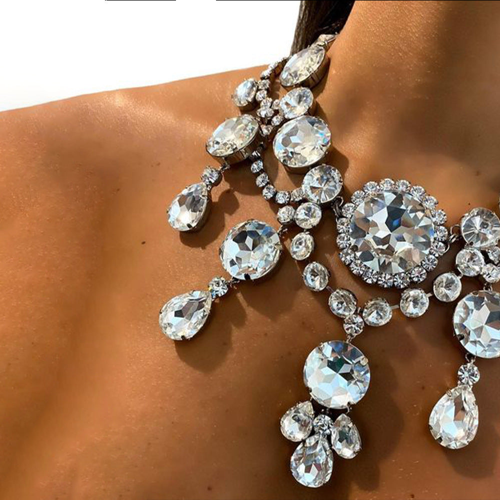Drag Queen Stage Show Exaggerated Rhinestone Pendant Necklace Set