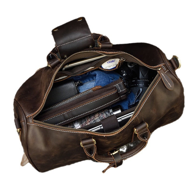Ladies Retro Leather Travel Bag Large Capacity