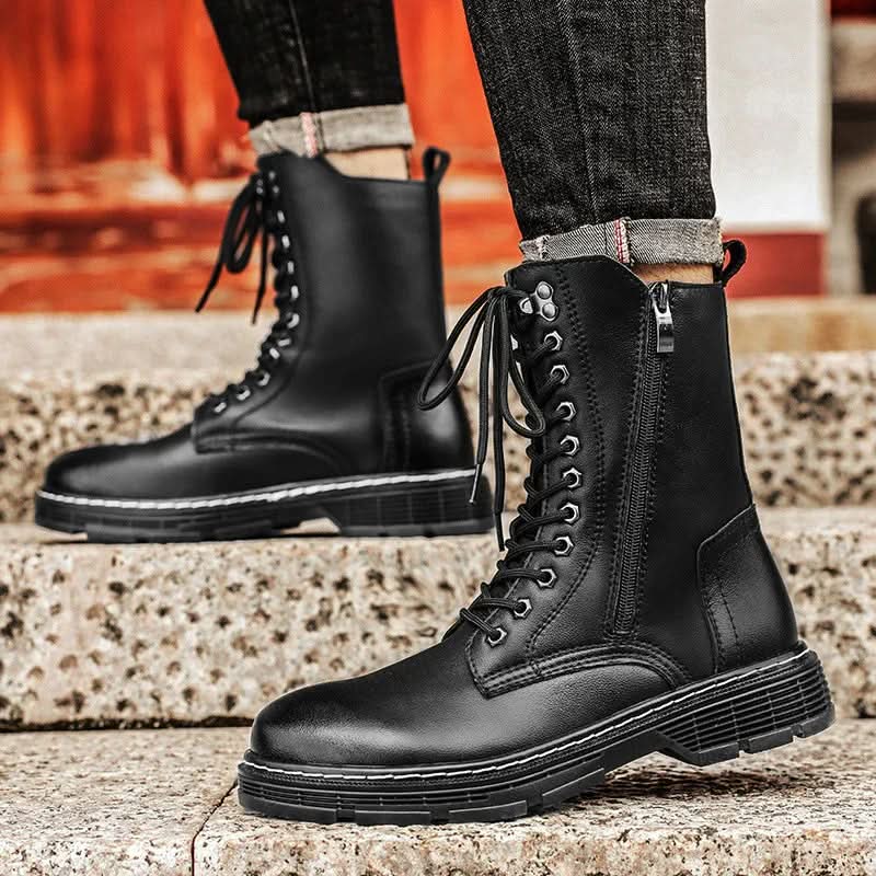 Genuine Leather Men's Long High-top Lace Up Martin Boots Boots Pleasures and Sins