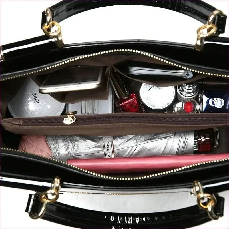 Elegant Floral Patent Leather Large Handbag for Women - Pleasures and Sins