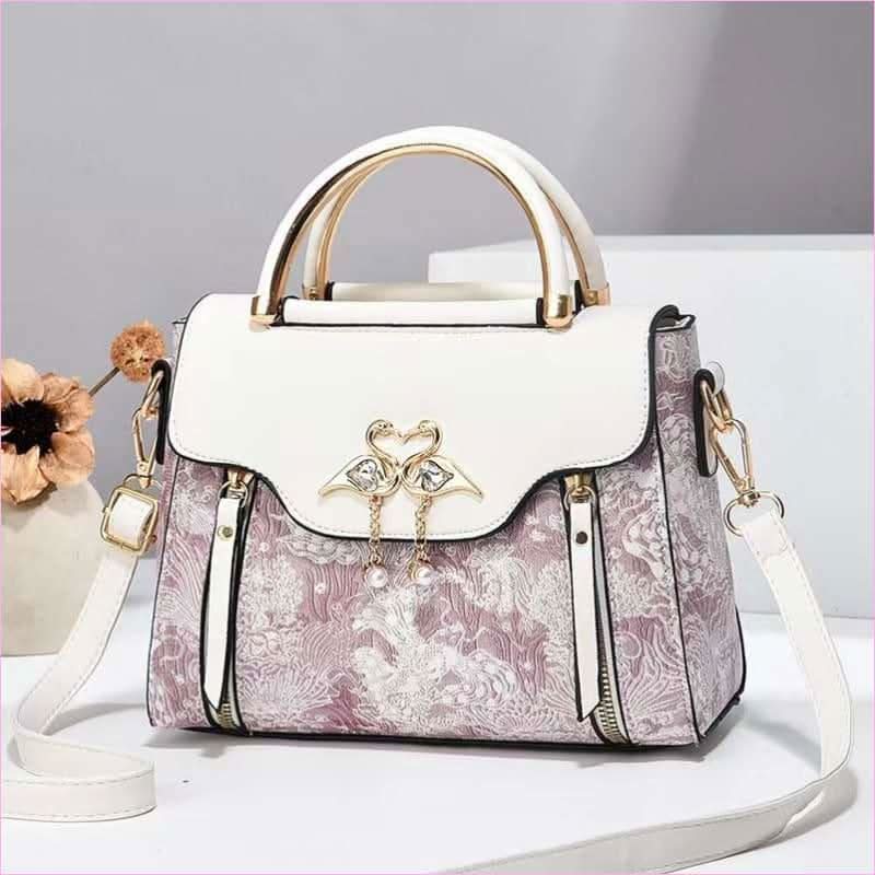Elegant Ladies Embroidered Handbag with Pearl Swan Details - Pleasures and Sins