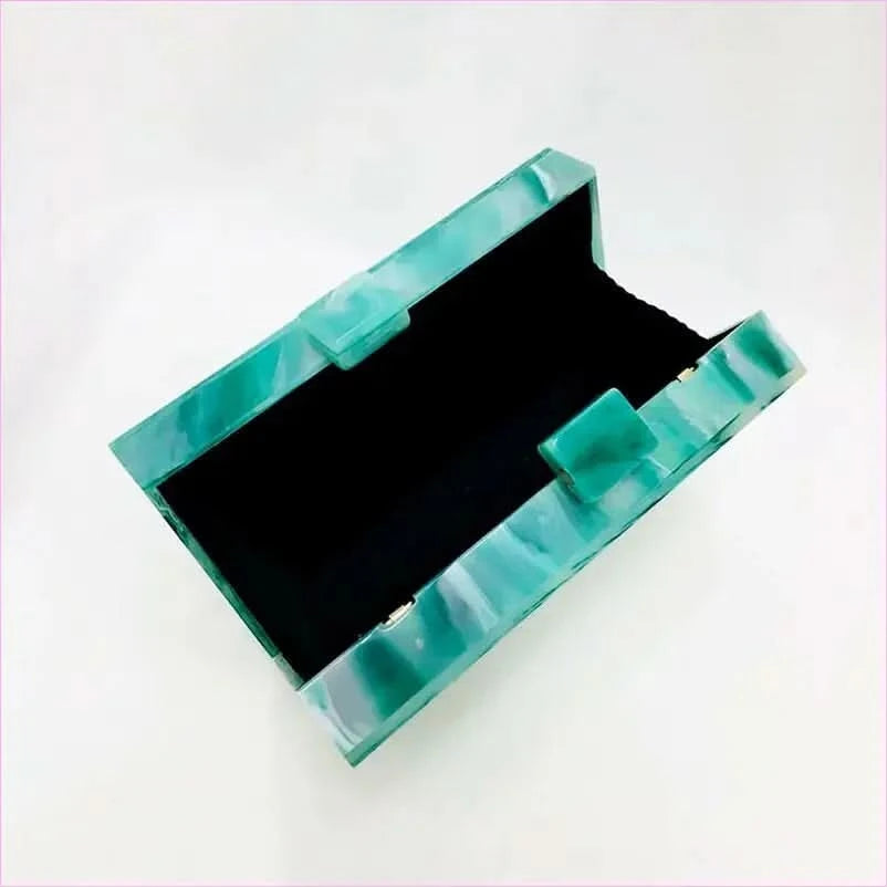 Emerald Green Marbled Acrylic Box Evening Handbag Luxury Designer Style - Pleasures and Sins