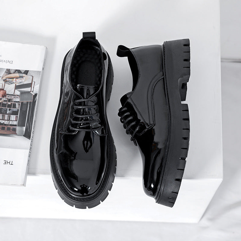 Men's Lace Up British Style Black Patent Round Toe Shoes
