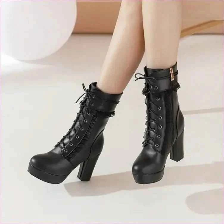 Fashion High Heel Ankle Boots with Lace Detail in Multiple Colors - Pleasures and Sins