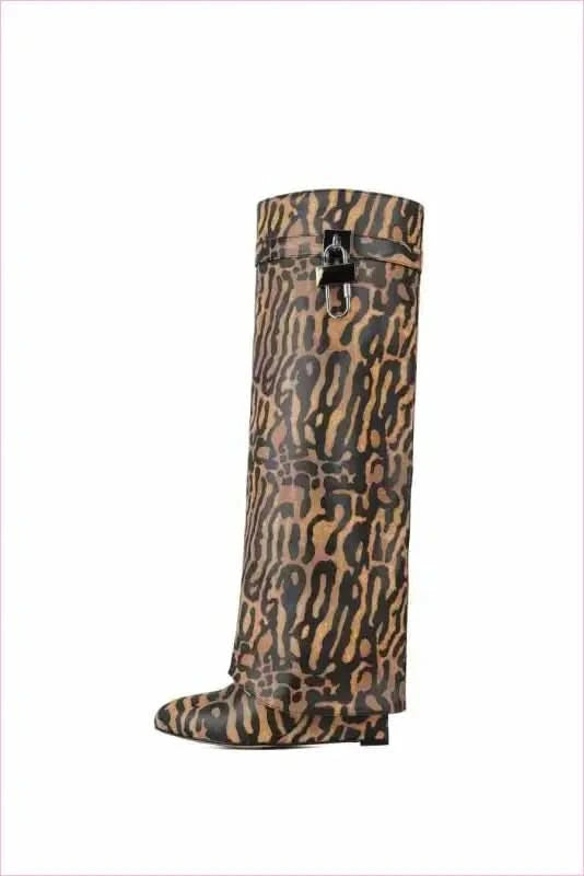 Fashion Shark Lock Knee High Boots in Black and White - Pleasures and Sins