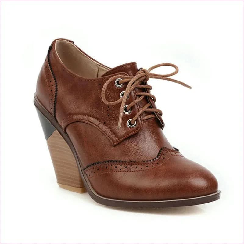 Faux Leather Wedge Heel Shoes with Pointed Toe and Brogue Details - Pleasures and Sins