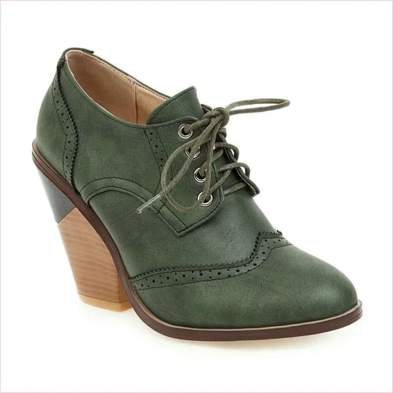 Faux Leather Wedge Heel Shoes with Pointed Toe and Brogue Details - Pleasures and Sins