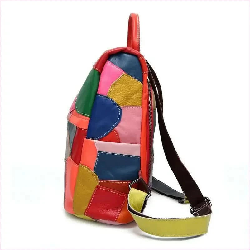 Genuine Leather Womens Multicolour Large Capacity Patchwork Backpack - Pleasures and Sins