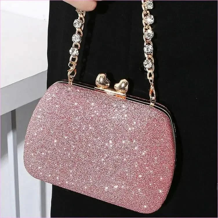 Glittery Black Small Square Celebrity Clutchbag with Diamond Chain Handheld - Pleasures and Sins