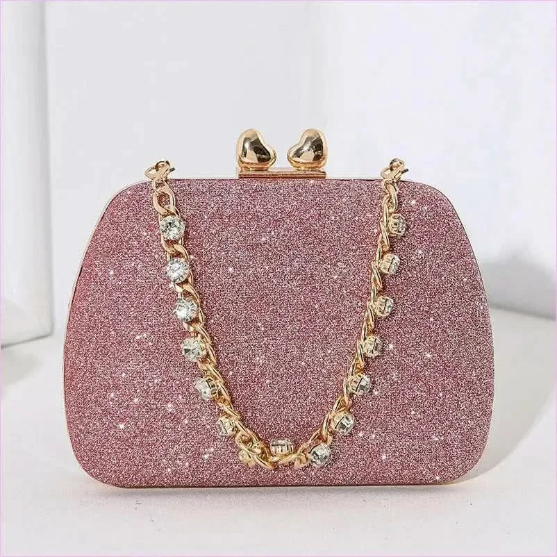 Glittery Black Small Square Celebrity Clutchbag with Diamond Chain Handheld - Pleasures and Sins