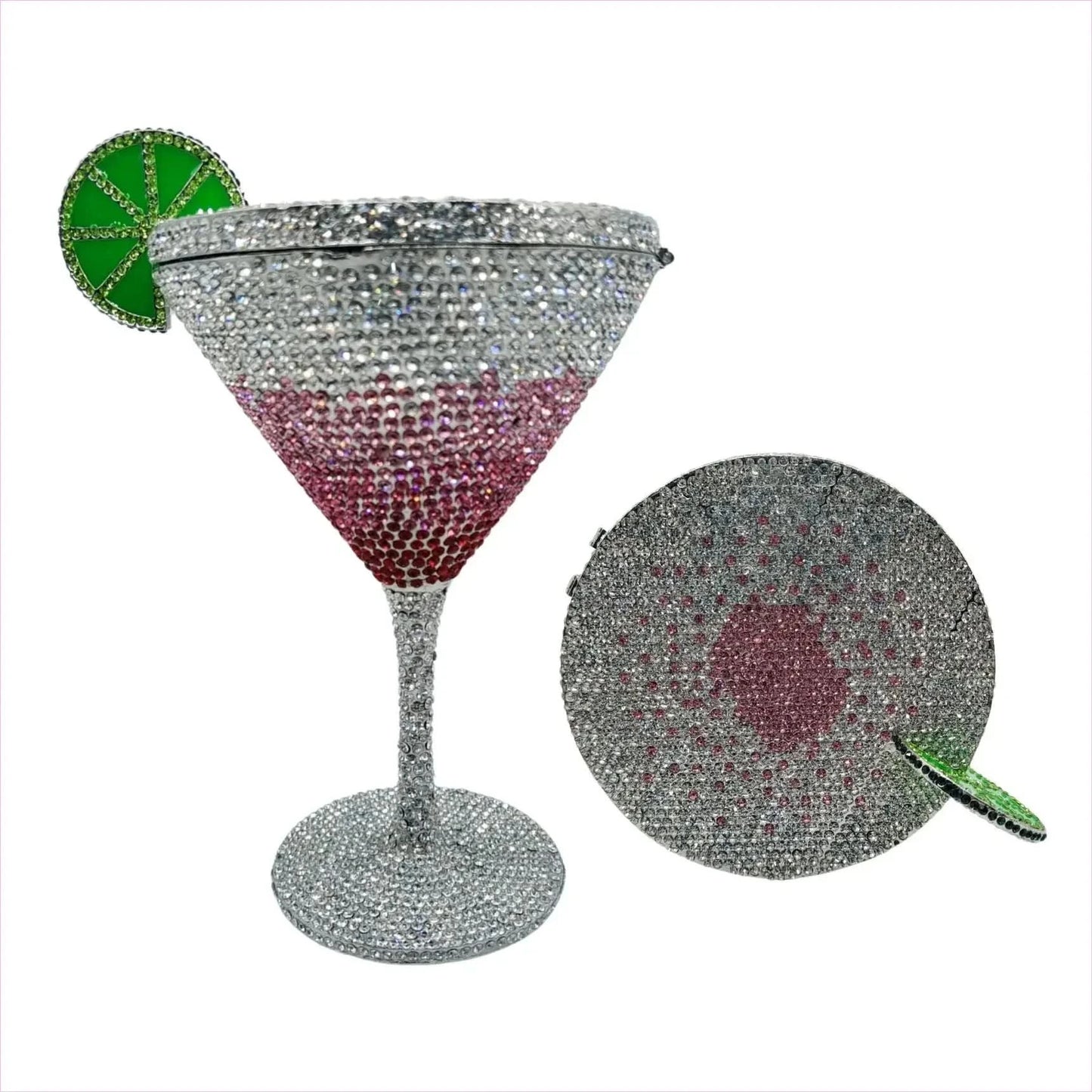 Glittery Rhinestone Studded Cocktail Glass Handbag with Internal Mirror - Pleasures and Sins