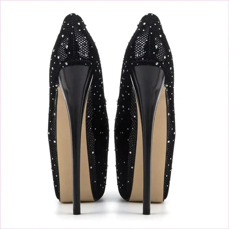 Glittery Stocking Covered Platform Heels with Diamante Rhinestone Detail - Pleasures and Sins