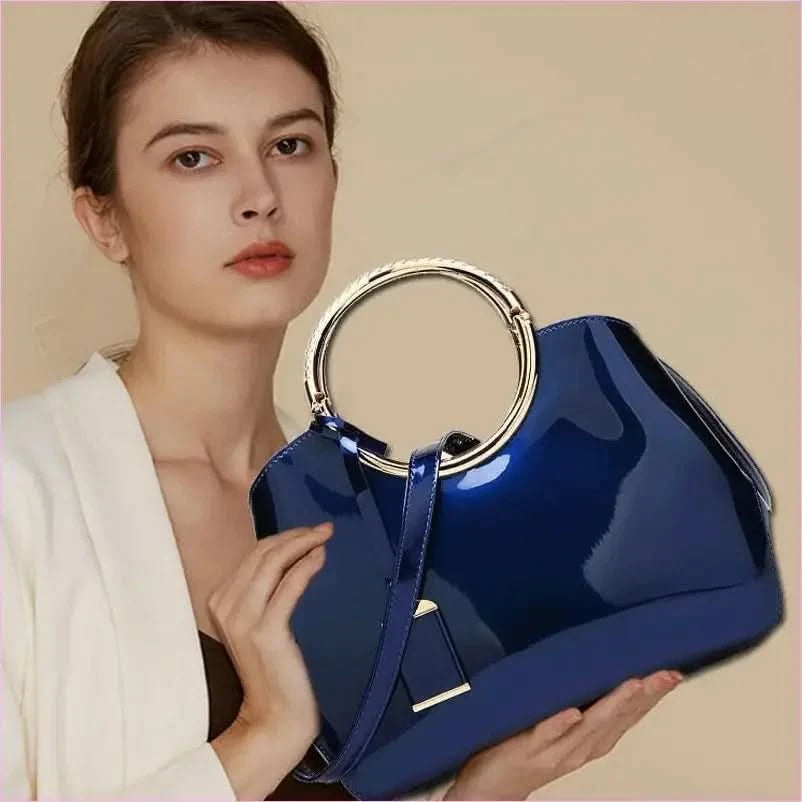 Glossy Navy Blue One-shoulder Wedding Bag with Metal Handle Crossbody - Pleasures and Sins