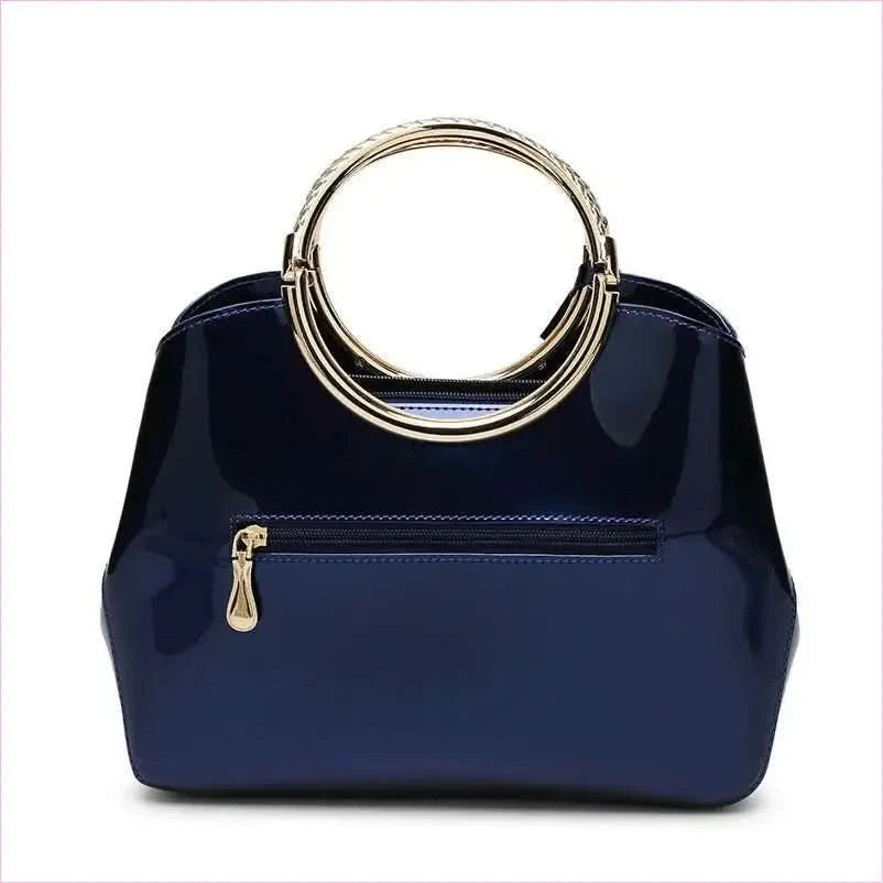 Glossy Navy Blue One-shoulder Wedding Bag with Metal Handle Crossbody - Pleasures and Sins