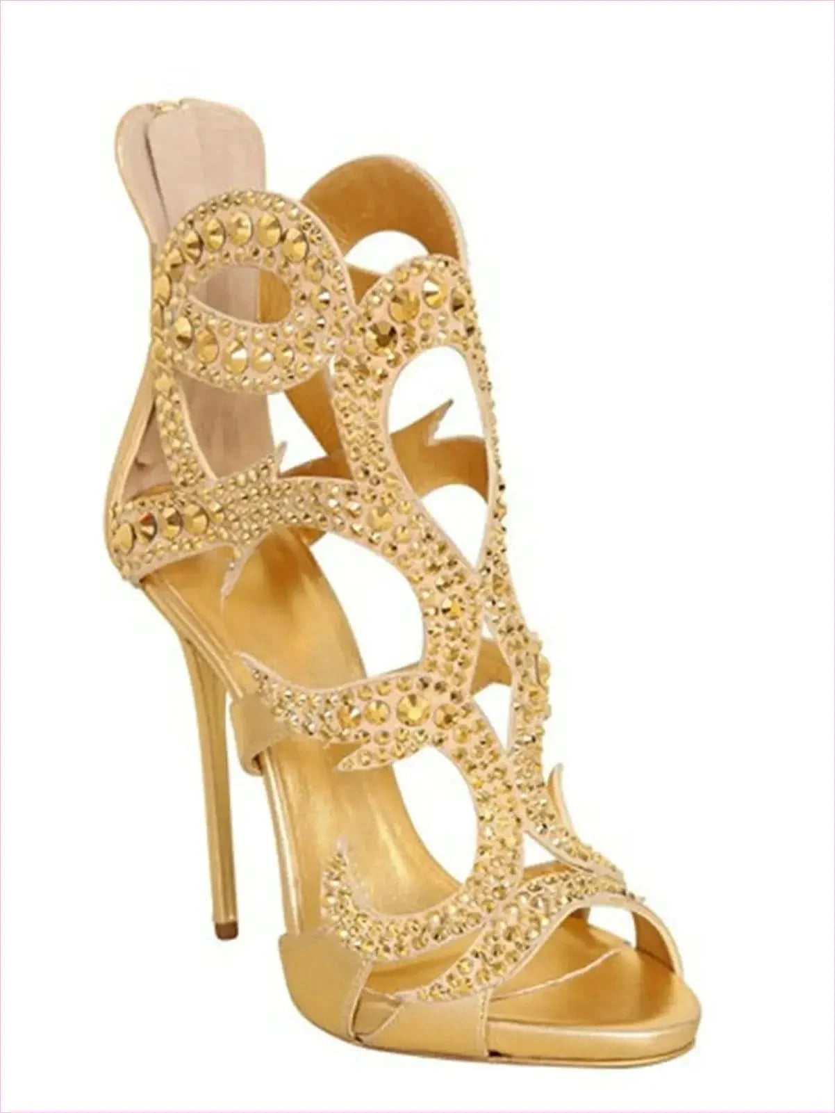Gold Champagne Rhinestone Sandals for Luxe Party Vibes - Pleasures and Sins