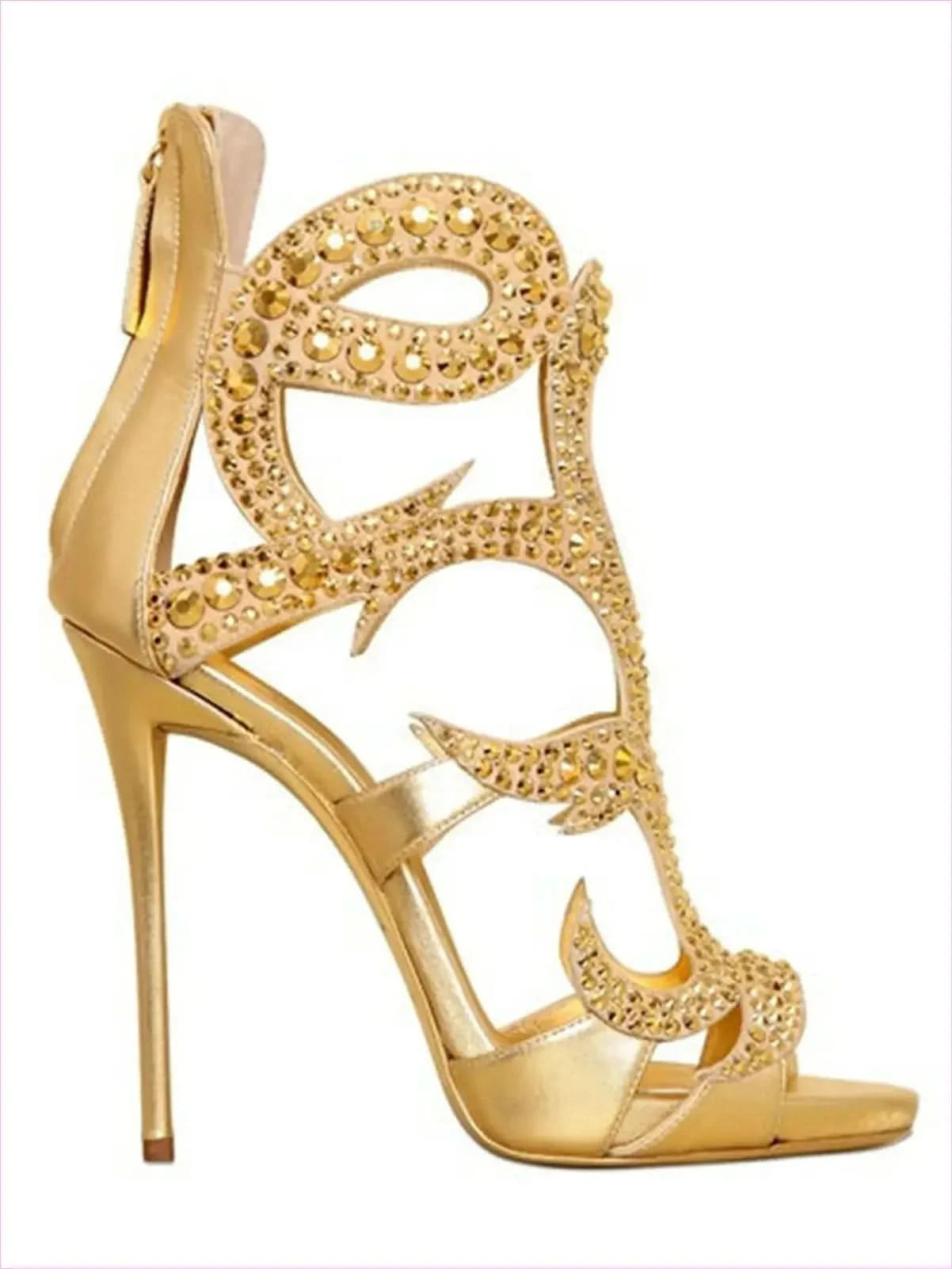 Gold Champagne Rhinestone Sandals for Luxe Party Vibes - Pleasures and Sins